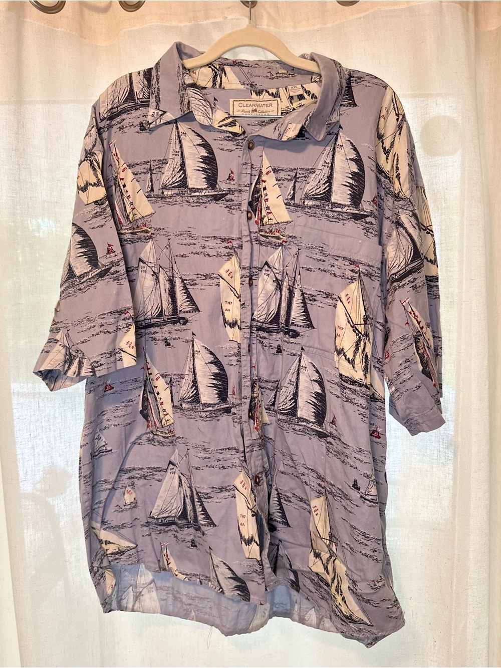Clearwater Outfitters Mens XXL Red White Blue Sailboat Cotton Collared Button Up